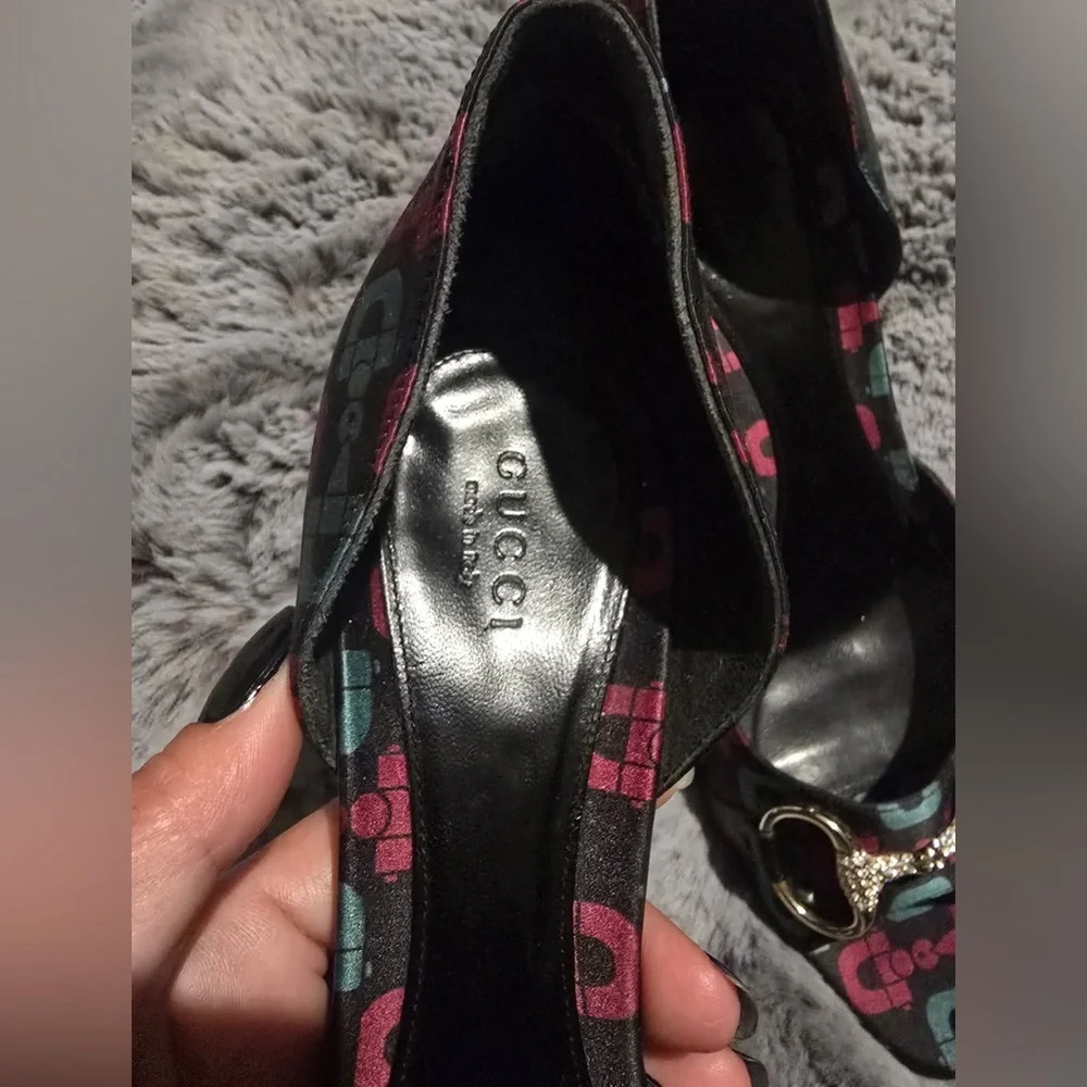 GUCCI 132461 Stiletto Womens Size 8B Black Heel Horsebit Peep Toe Pumps - Picture 3 of 7